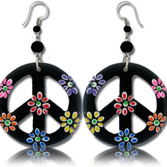 Jewelry - Wood Peace Sign Dangle Earrings Boho Festival Hippie Jewelry for Women